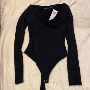 Black Abercrombie Drapey Long Sleeve Bodysuit